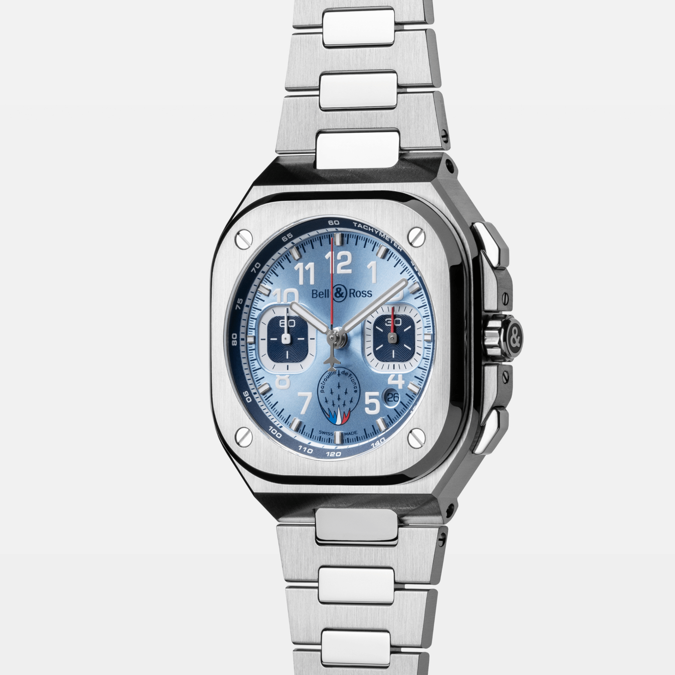 Montre Bell & Ross BR 05 Chrono A523 Patrouille de France automatique cadran bleu bracelet acier 42 mm