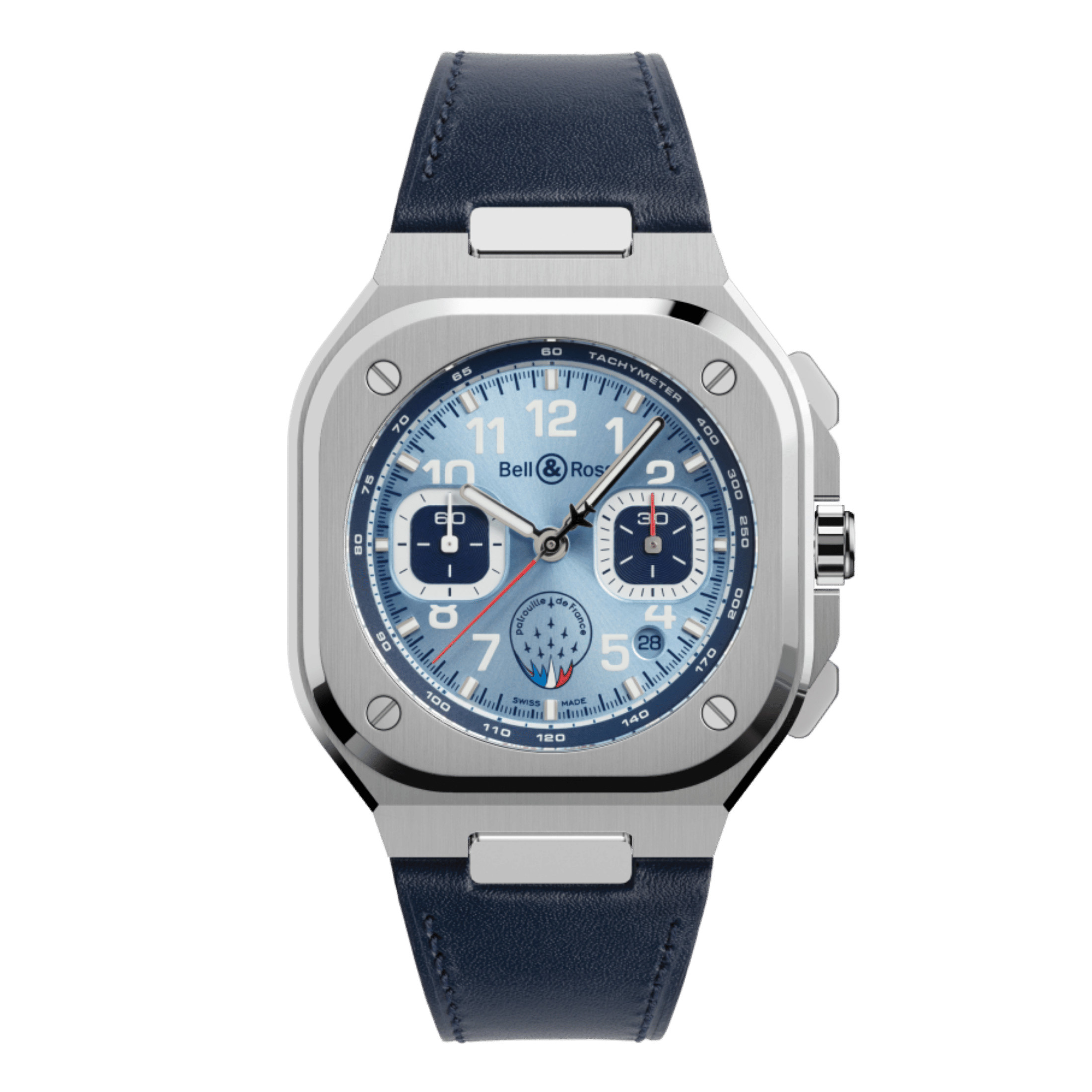 Bell & Ross BR 05 Chrono Patrouille de France automatic blue dial blue leather strap 42 mm