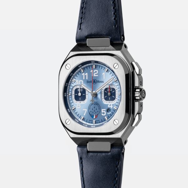 Bell & Ross BR 05 Chrono Patrouille de France automatic blue dial blue leather strap 42 mm