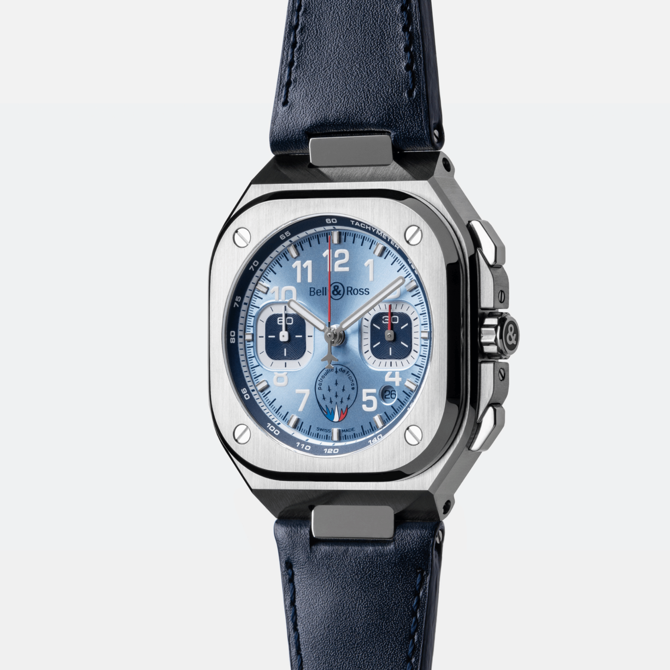Bell & Ross BR 05 Chrono Patrouille de France automatic blue dial blue leather strap 42 mm