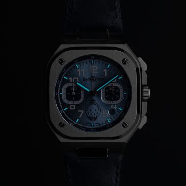 Montre Bell & Ross BR 05 Chrono A523 Patrouille de France automatique cadran bleu bracelet cuir bleu 42 mm