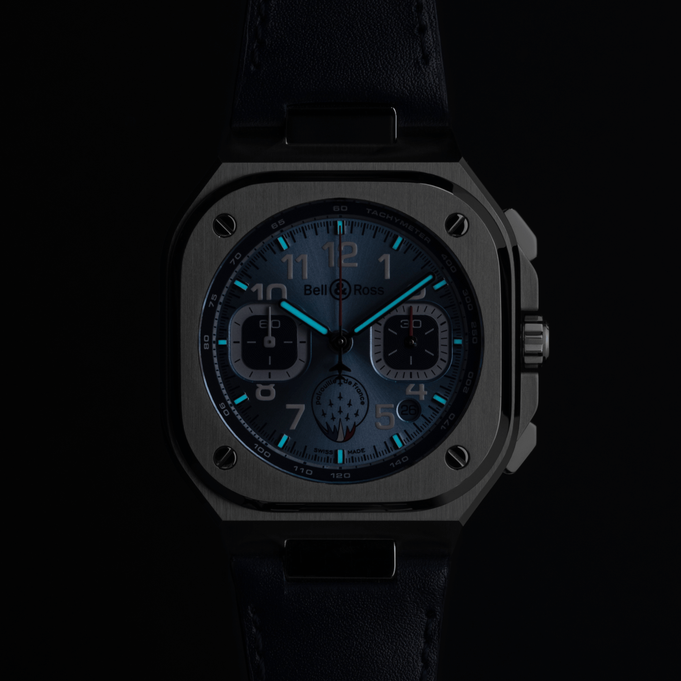 Bell & Ross BR 05 Chrono Patrouille de France automatic blue dial blue leather strap 42 mm