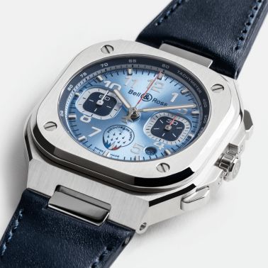 Bell & Ross BR 05 Chrono Patrouille de France automatic blue dial blue leather strap 42 mm