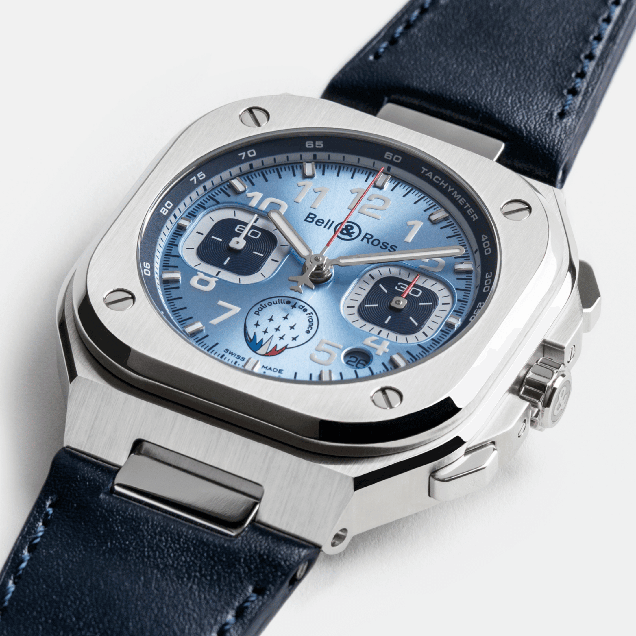 Bell & Ross BR 05 Chrono Patrouille de France automatic blue dial blue leather strap 42 mm