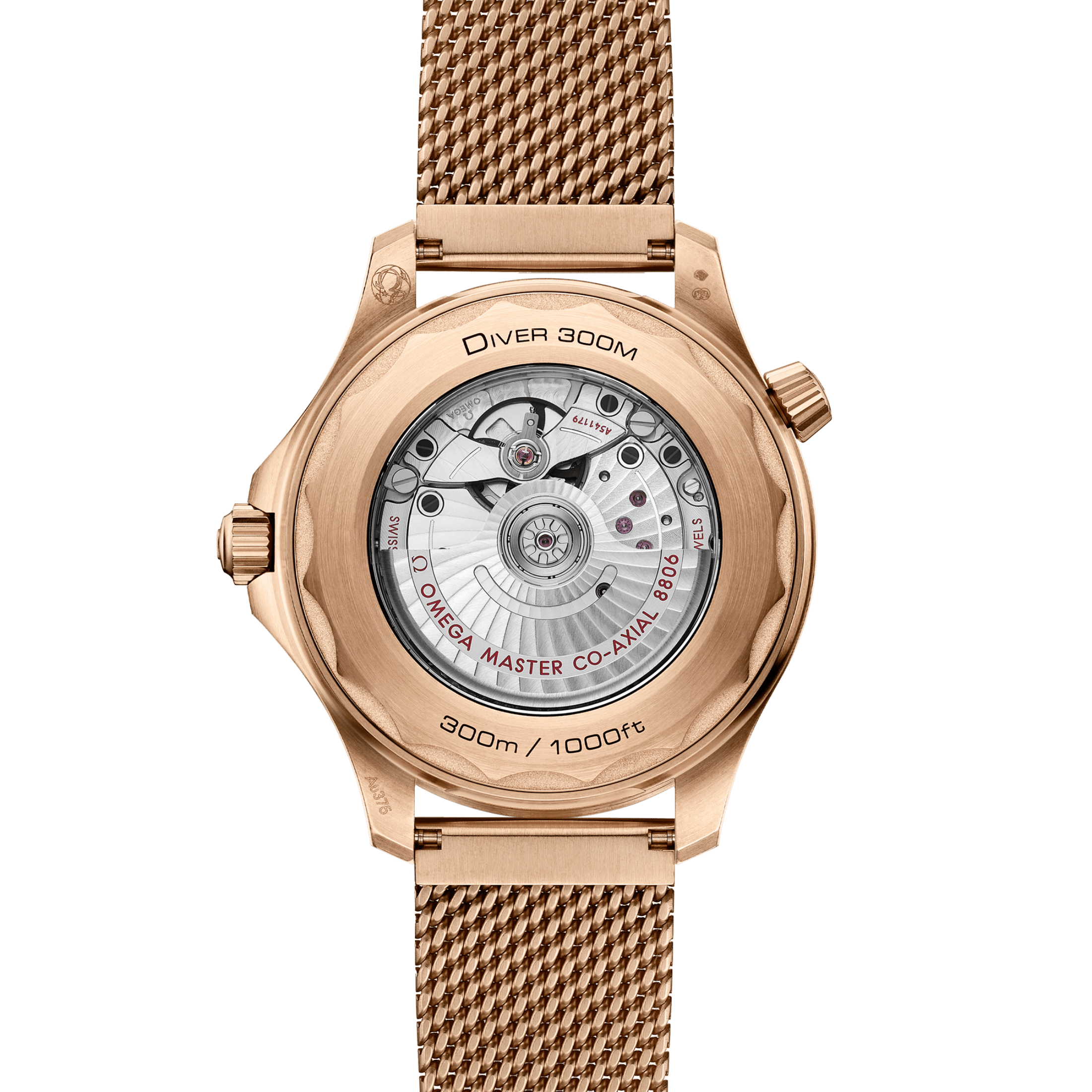 Montre Omega Seamaster Diver 300m Bronze Gold & Burgundy Co-Axial Master Chronometer cadran noir bracelet milanais 42 mm
