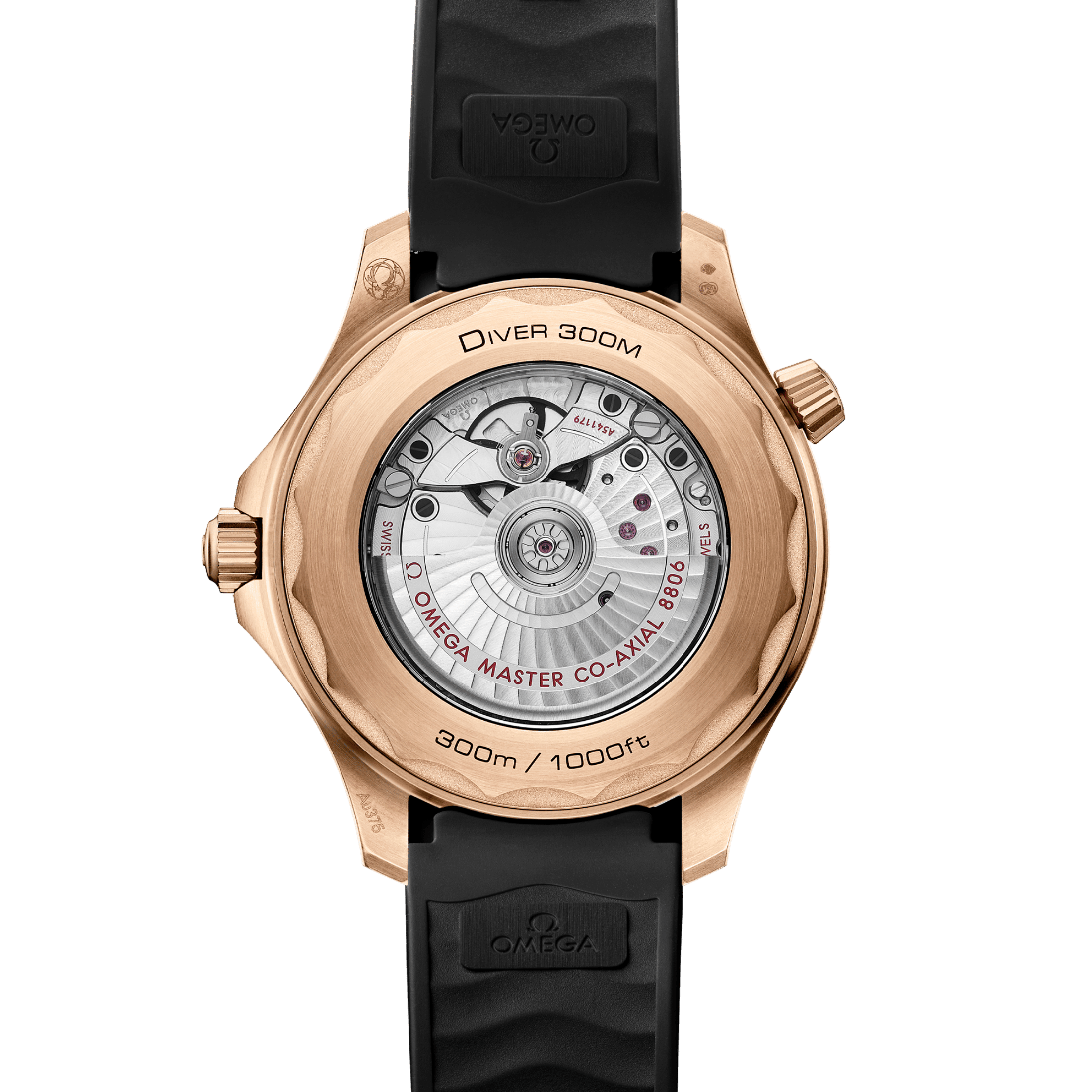 Montre Omega Seamaster Diver 300m Bronze Gold & Burgundy Co-Axial Master Chronometer cadran noir bracelet caoutchouc 42 mm