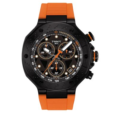 Montre Tissot T-Sport T-Race Chronograph quartz cadran noir bracelet caoutchouc orange 45 mm T141.417.37.051.02