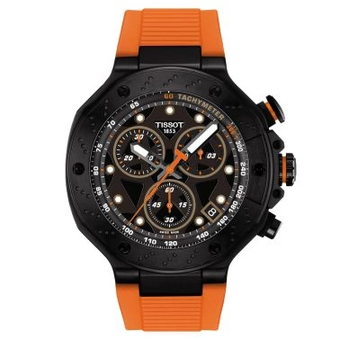 Montre Tissot T-Sport T-Race Chronograph quartz cadran noir bracelet caoutchouc orange 45 mm T141.417.37.051.02