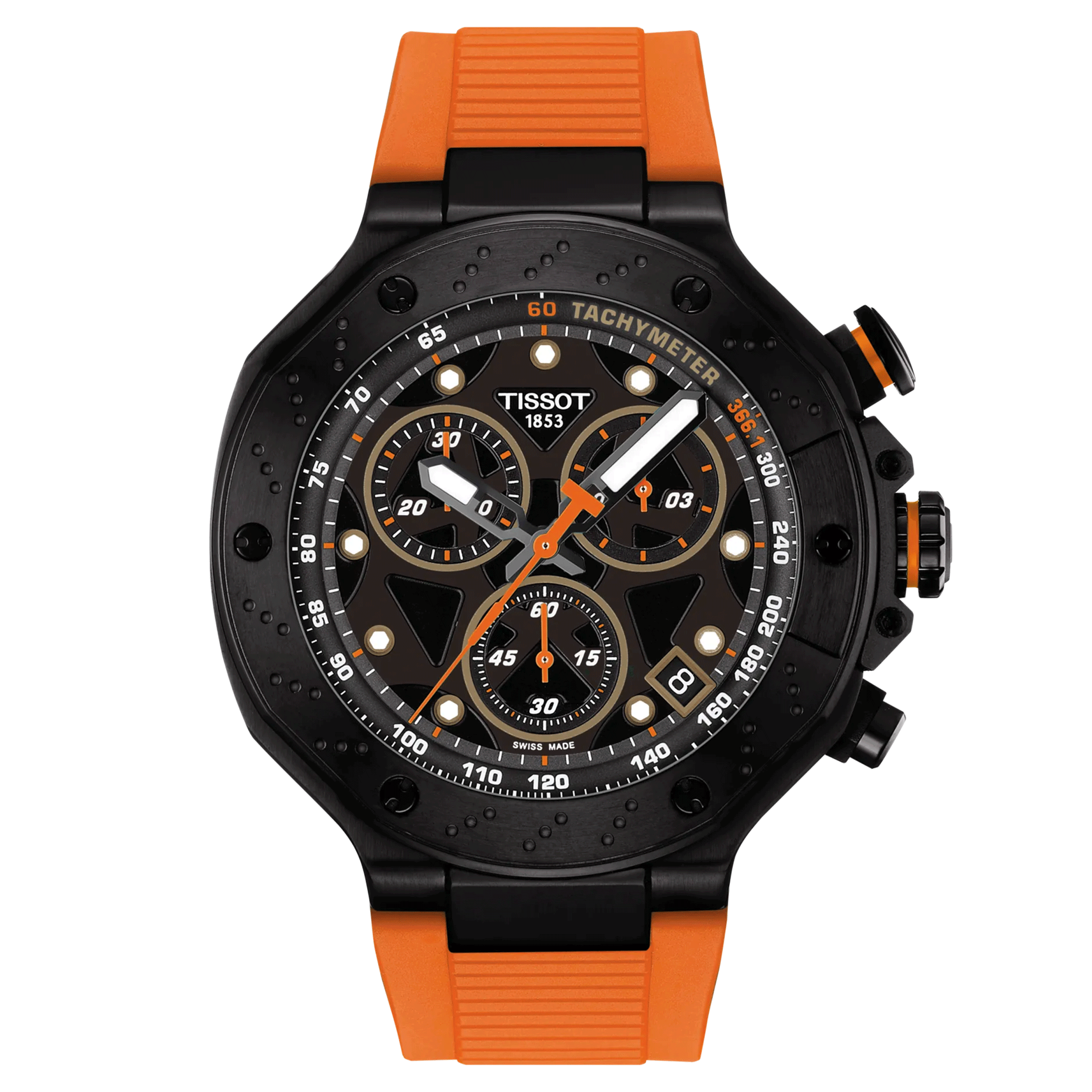 Tissot T-Sport T-Race Chronograph quartz watch black dial orange rubber strap 45 mm T141.417.37.051.02