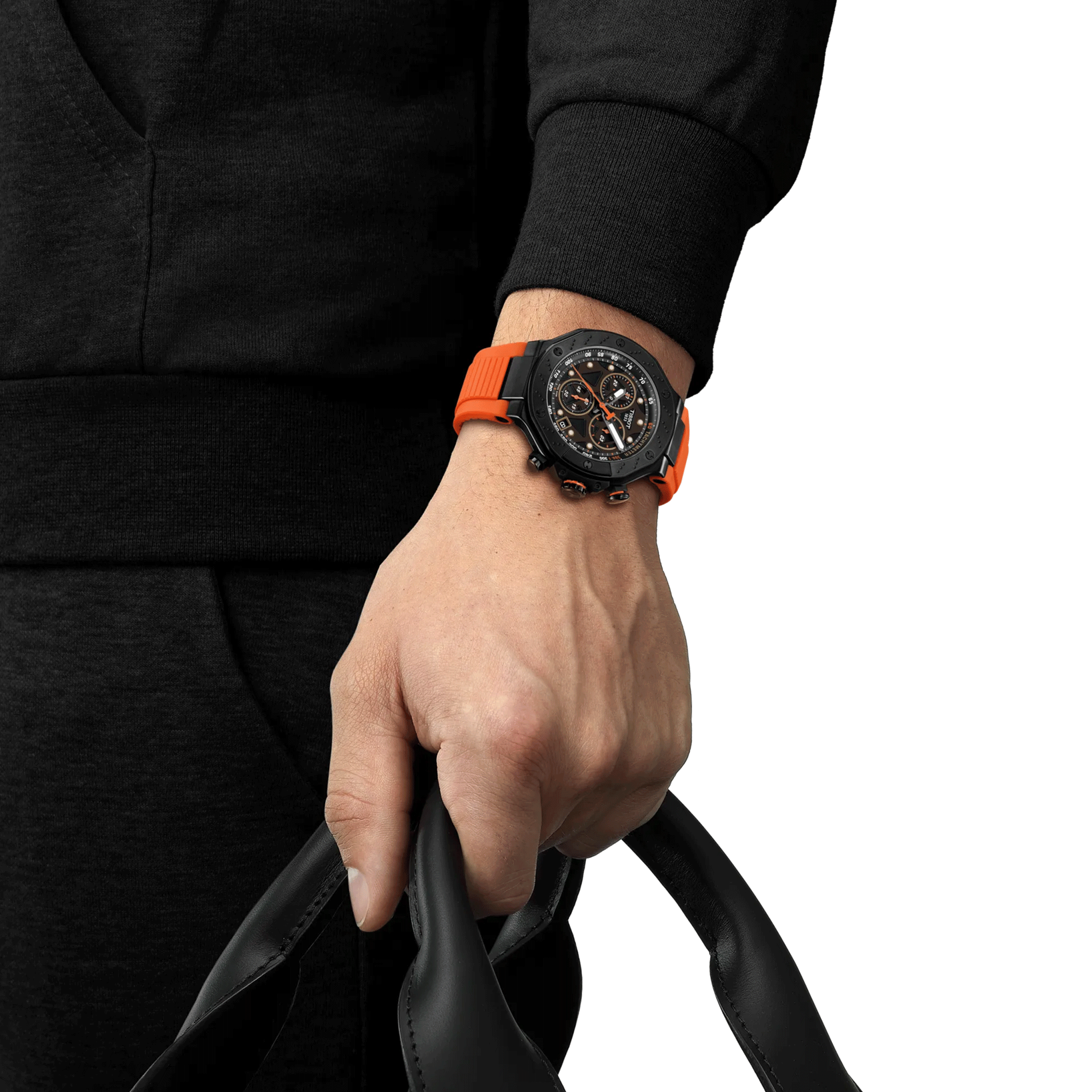 Tissot T-Sport T-Race Chronograph quartz watch black dial orange rubber strap 45 mm T141.417.37.051.02