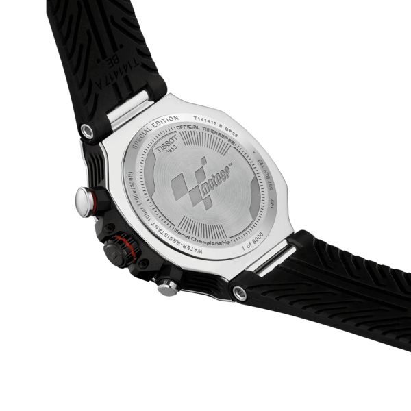 Montre Tissot T-Race MOTOGP Chronograph quartz cadran noir bracelet caoutchouc noir 45 mm T141.417.27.081.00