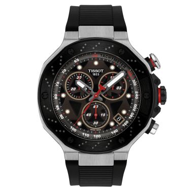 Montre Tissot T-Race MOTOGP Chronograph quartz cadran noir bracelet caoutchouc noir 45 mm T141.417.27.081.00
