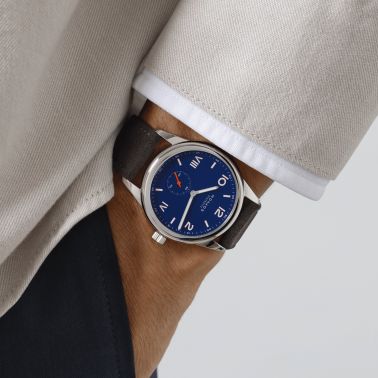 NOMOS Club Campus 38 Night Sky mechanical stainless steel watch blue dial grey velvet strap 36 mm