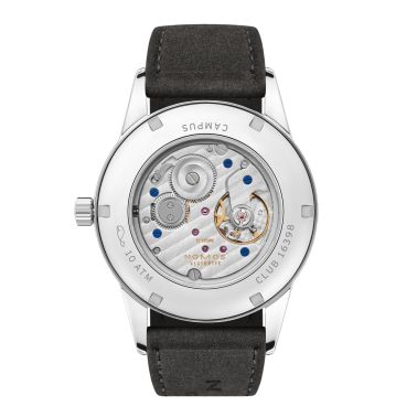 NOMOS Club Campus 38 Night Sky mechanical watch sapphire back blue dial grey velvet strap 36 mm