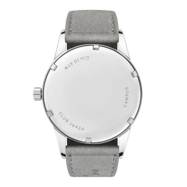 NOMOS Club Campus 38 Starlight mechanical stainless steel watch yellow dial grey velvet strap 36 mm