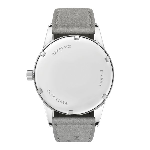 NOMOS Club Campus 38 Starlight mechanical stainless steel watch yellow dial grey velvet strap 36 mm