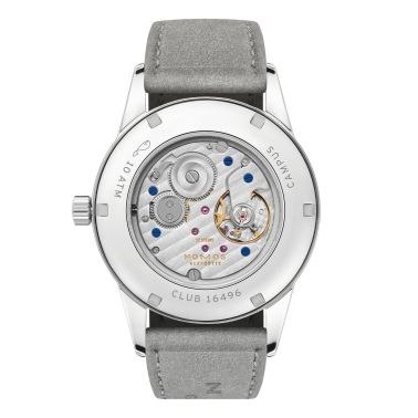 NOMOS Club Campus 38 Starlight mechanical watch sapphire back yellow dial grey velvet strap 36 mm