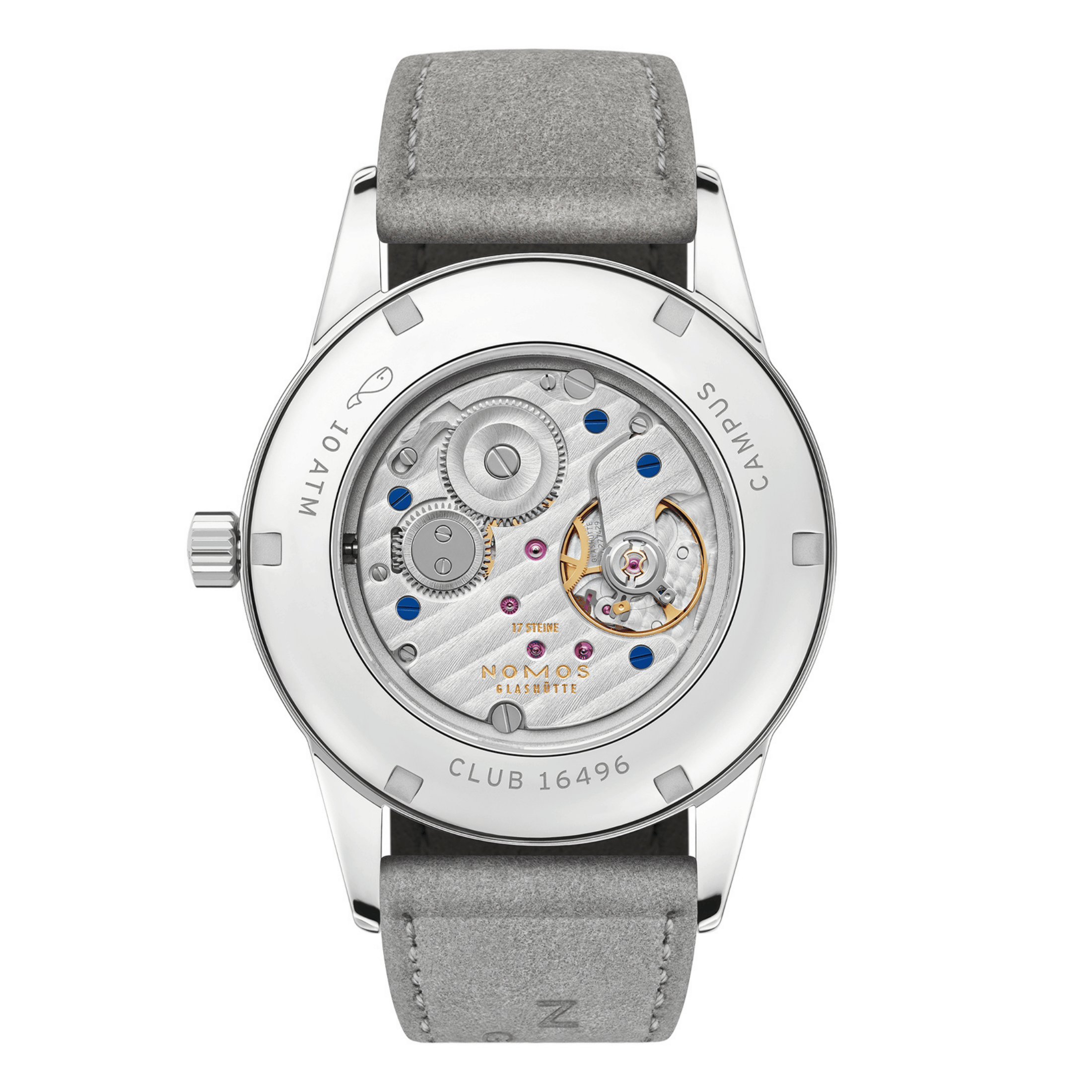 NOMOS Club Campus 38 Starlight mechanical watch sapphire back yellow dial grey velvet strap 36 mm