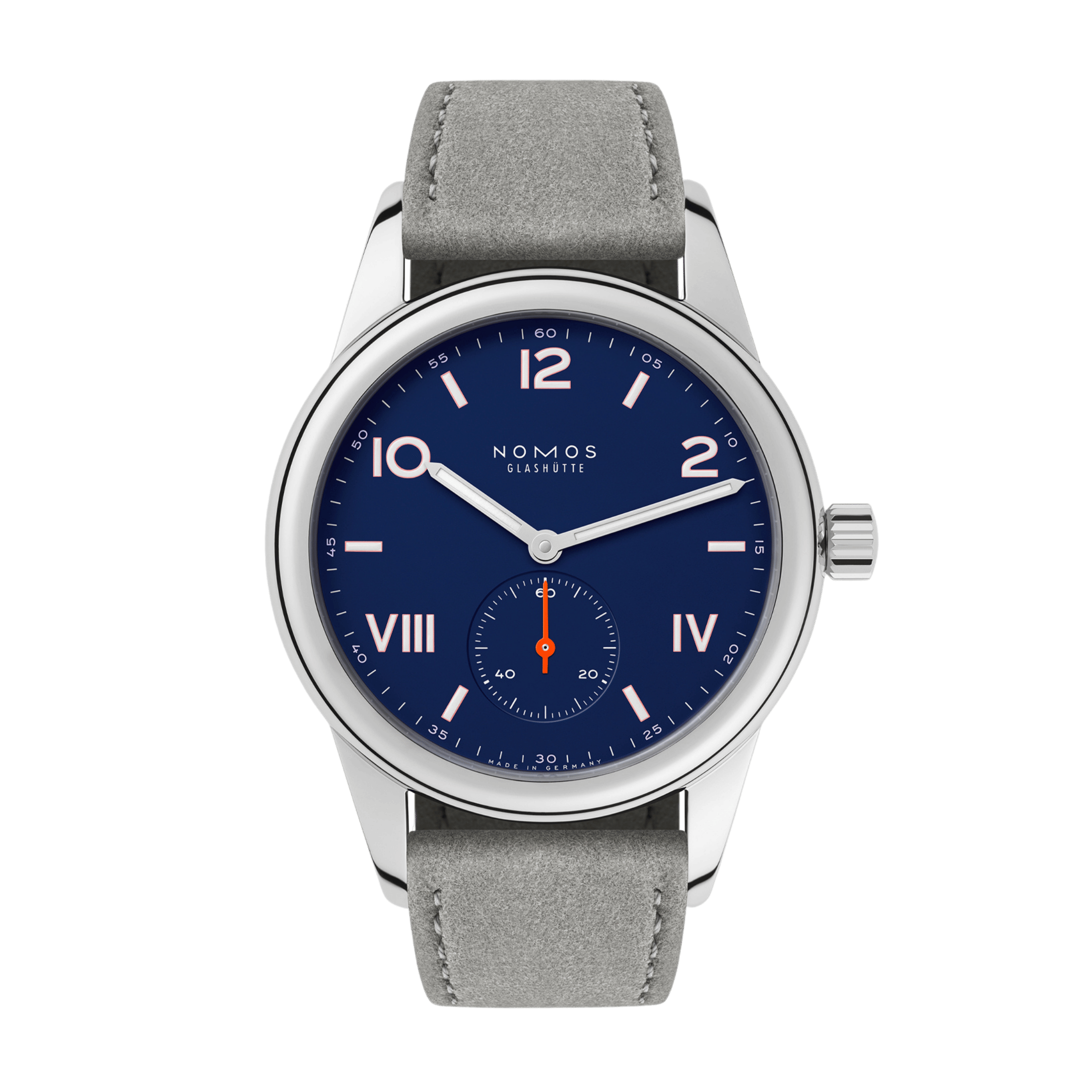 NOMOS Club Campus Night Sky mechanical watch sapphire back blue dial grey velvet strap 36 mm