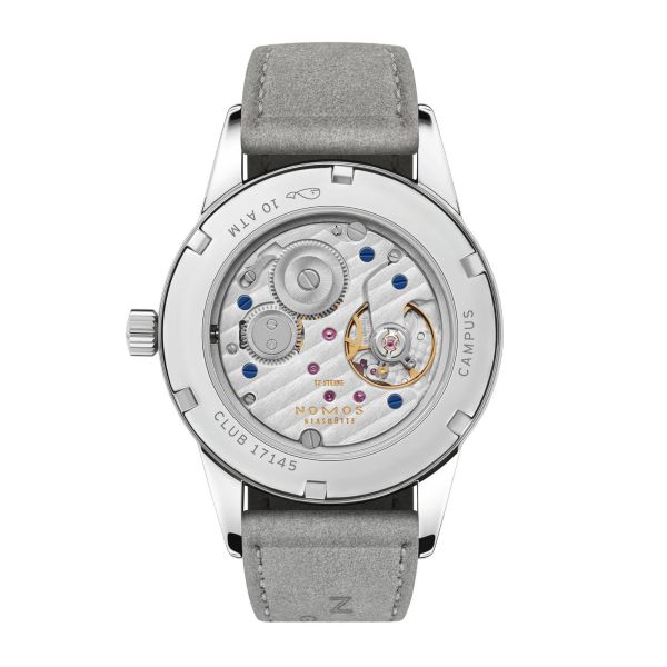 NOMOS Club Campus Night Sky mechanical watch sapphire back blue dial grey velvet strap 36 mm