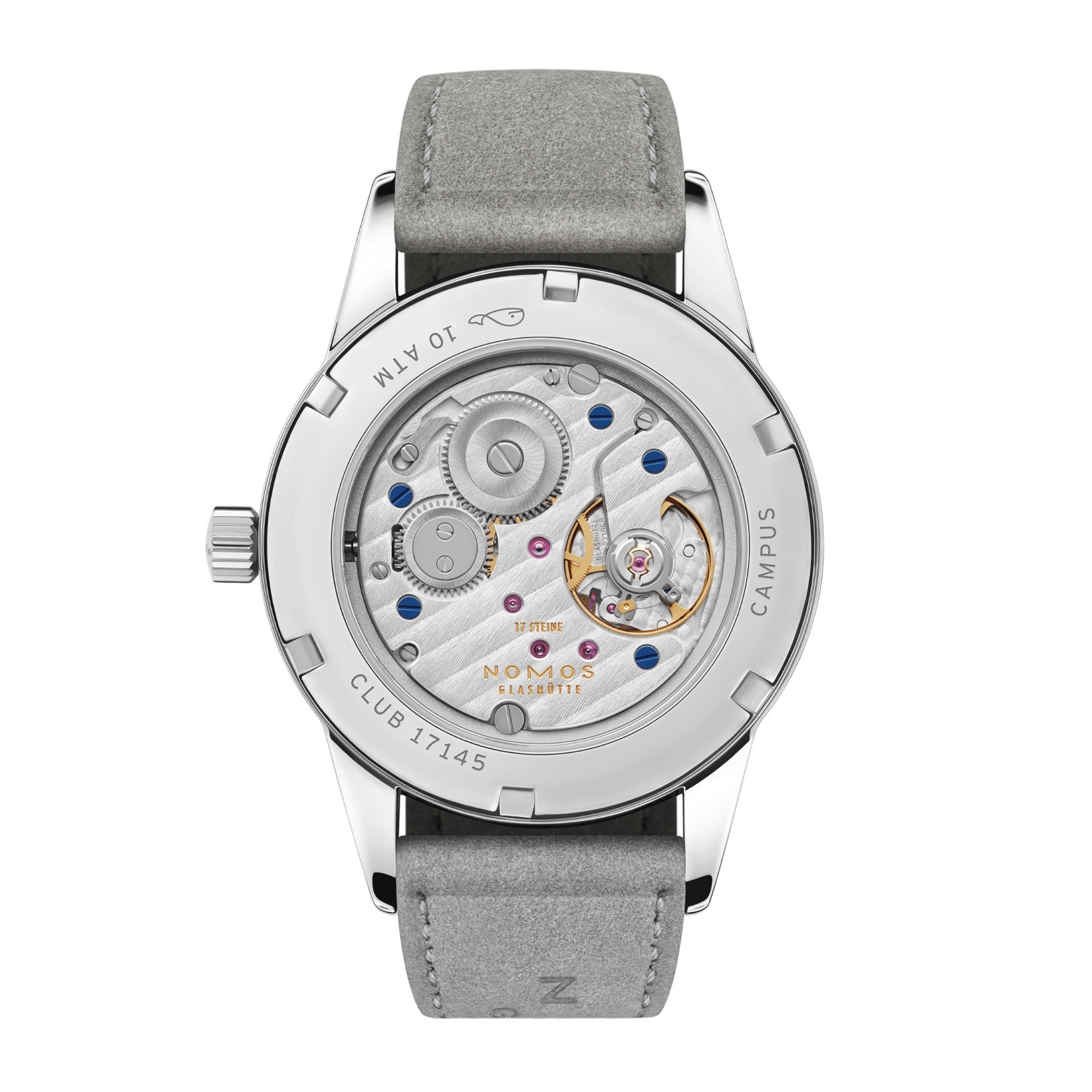 NOMOS Club Campus Night Sky mechanical watch sapphire back blue dial grey velvet strap 36 mm