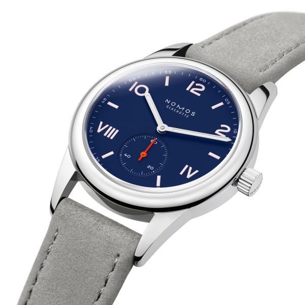 NOMOS Club Campus Night Sky mechanical watch sapphire back blue dial grey velvet strap 36 mm