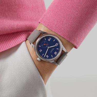 NOMOS Club Campus Night Sky mechanical watch sapphire back blue dial grey velvet strap 36 mm