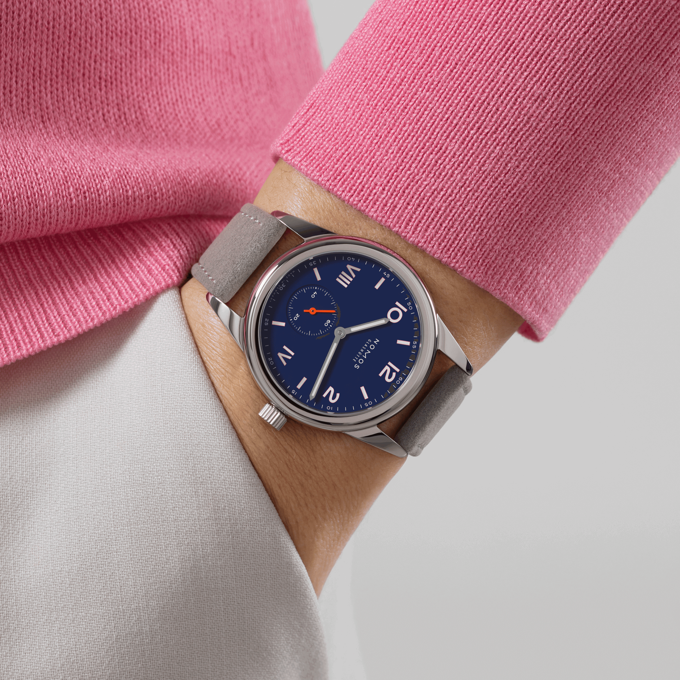 NOMOS Club Campus Night Sky mechanical watch sapphire back blue dial grey velvet strap 36 mm