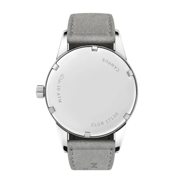 NOMOS Club Campus Starlight mechanical stainless steel watch yellow dial grey velvet strap 36 mm