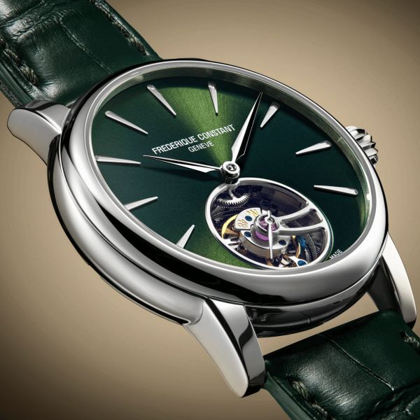 Montre Frederique Constant Classic Tourbillon Manufacture automatique cadran vert bracelet cuir 39 mm
