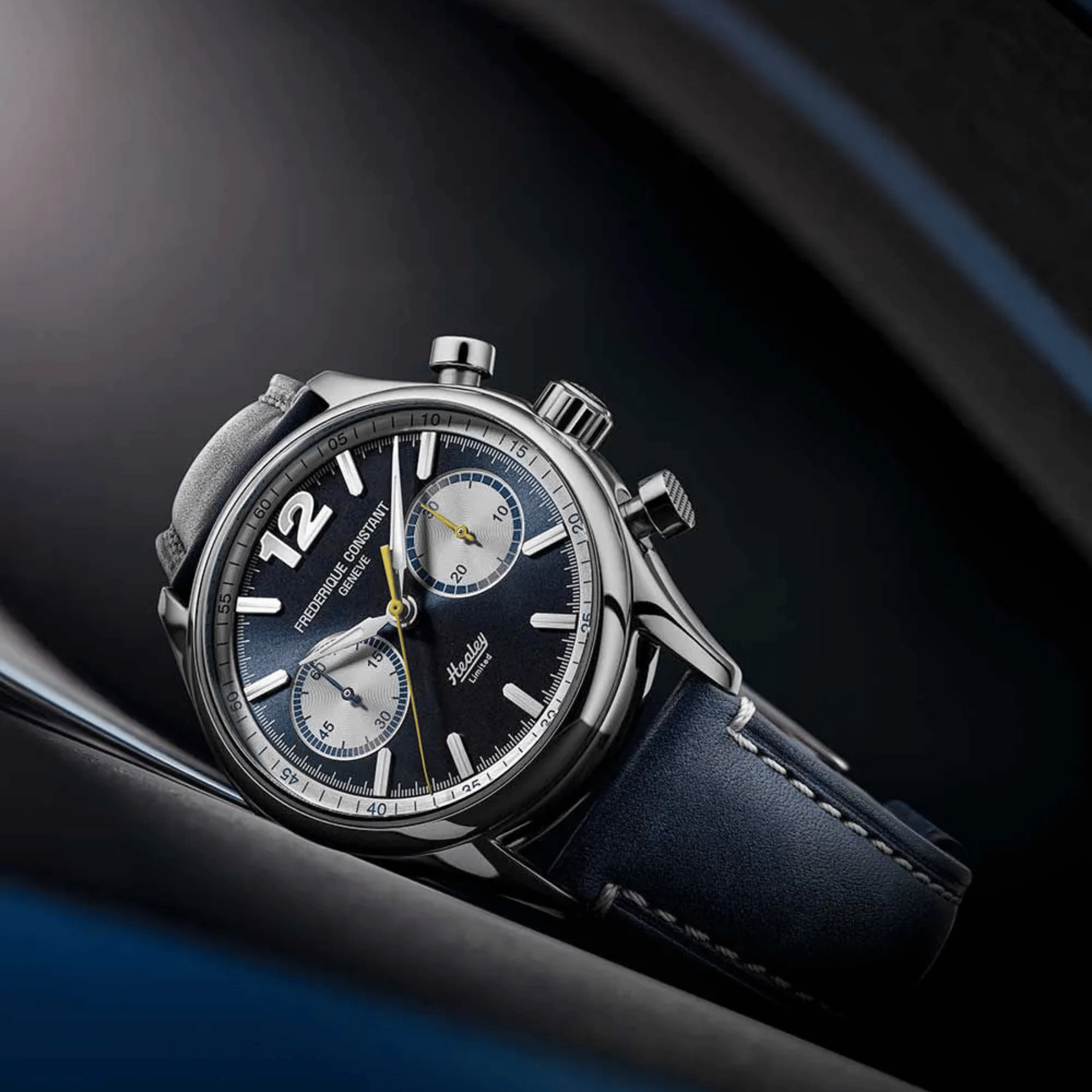 Frederique Constant Vintage Rally Healey Chronograph automatic blue dial leather strap 42 mm