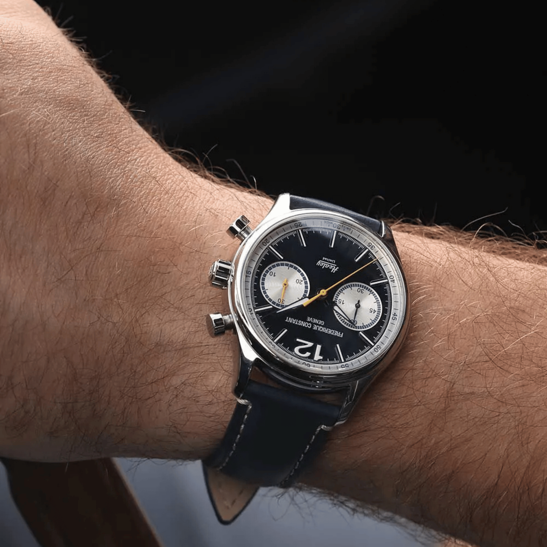 Frederique Constant Vintage Rally Healey Chronograph automatic blue dial leather strap 42 mm