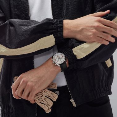 TAG Heuer Carrera Chronosprint x Porsche automatic watch silver dial black leather strap 42 mm CBS2011.FC6529