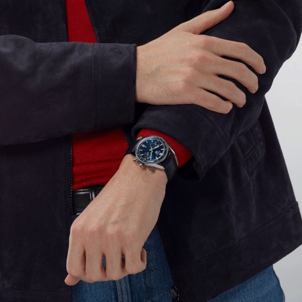 TAG Heuer Carrera Chronograph "Glassbox" automatic watch blue dial blue leather strap 39 mm CBS2212.FC6535