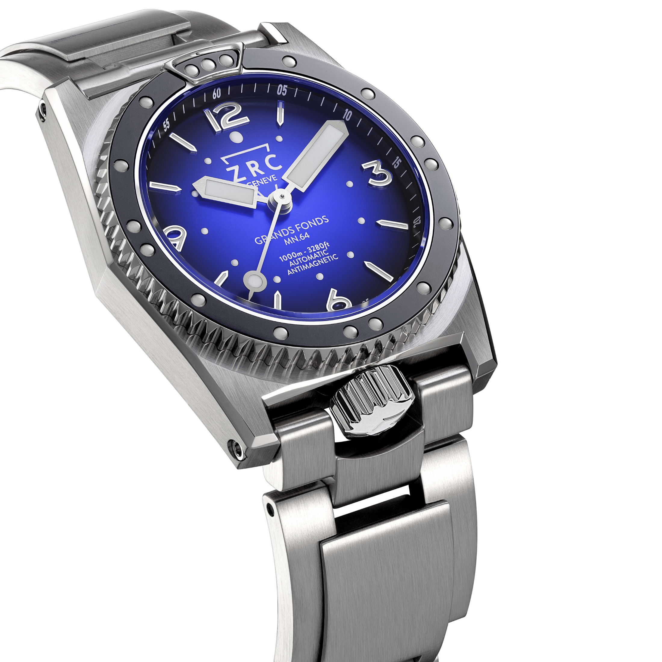 Montre ZRC GRANDS FONDS 300 MN64 HETERIUM METAL automatique cadran bleu bracelet acier 41,5 mm