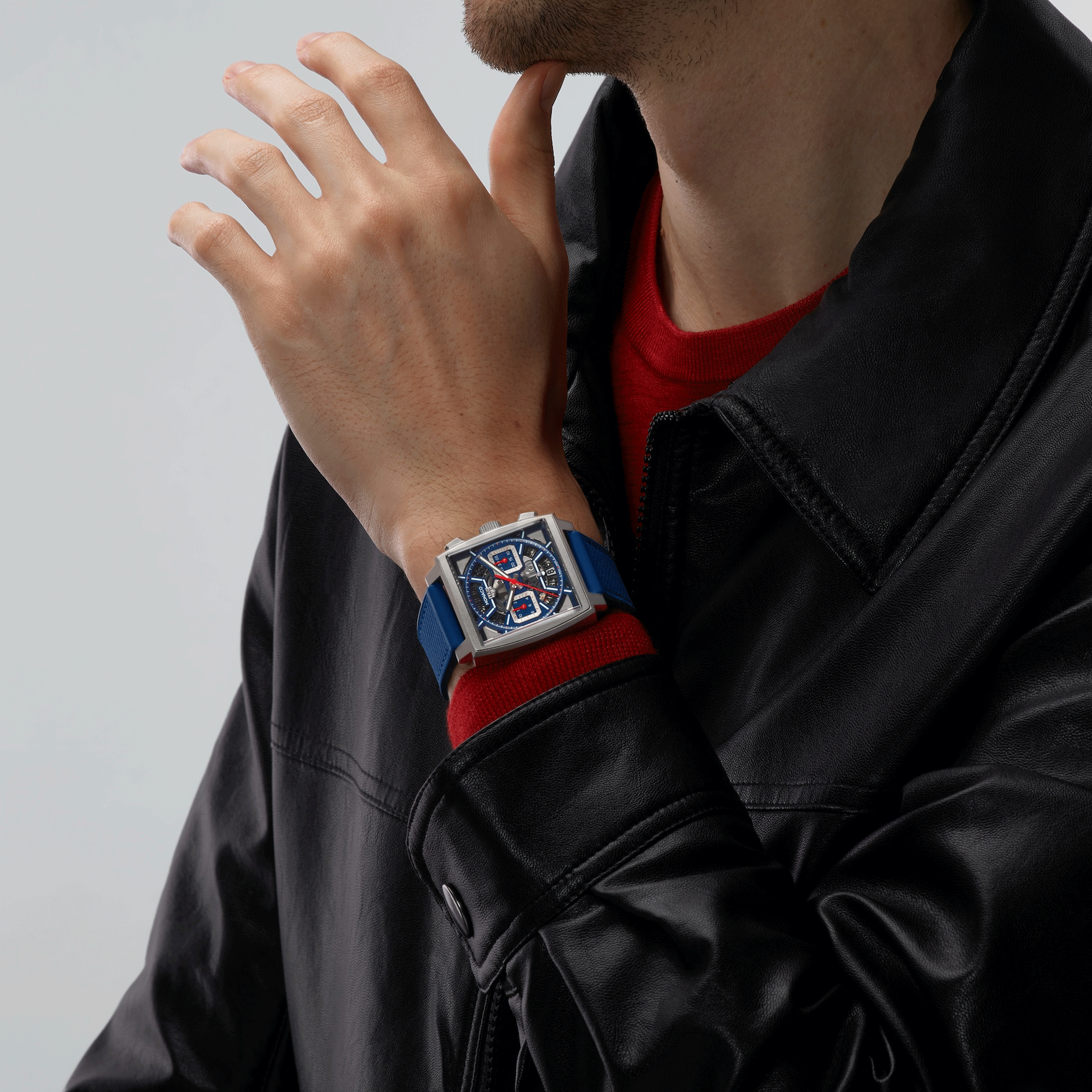 Montre TAG Heuer Monaco Original Blue automatique cadran squelette cuir et caoutchouc bleu 39 mm CBL2182.FT6235