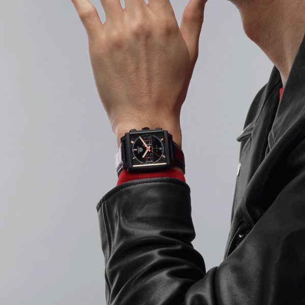 TAG Heuer Monaco Titanium Black Special Edition automatic watch black dial black leather strap 39 mm CBL2180.FC6497
