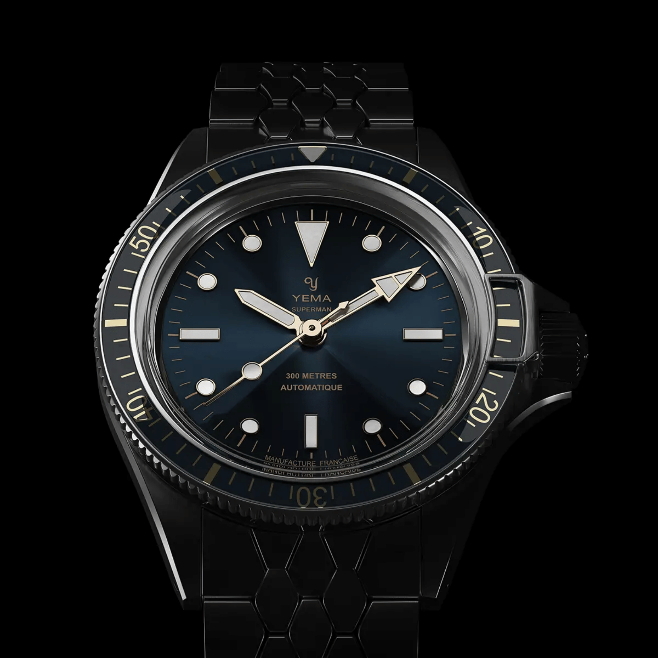 Yema Superman Gilt CMM.10 automatic blue dial steel bracelet 39 mm