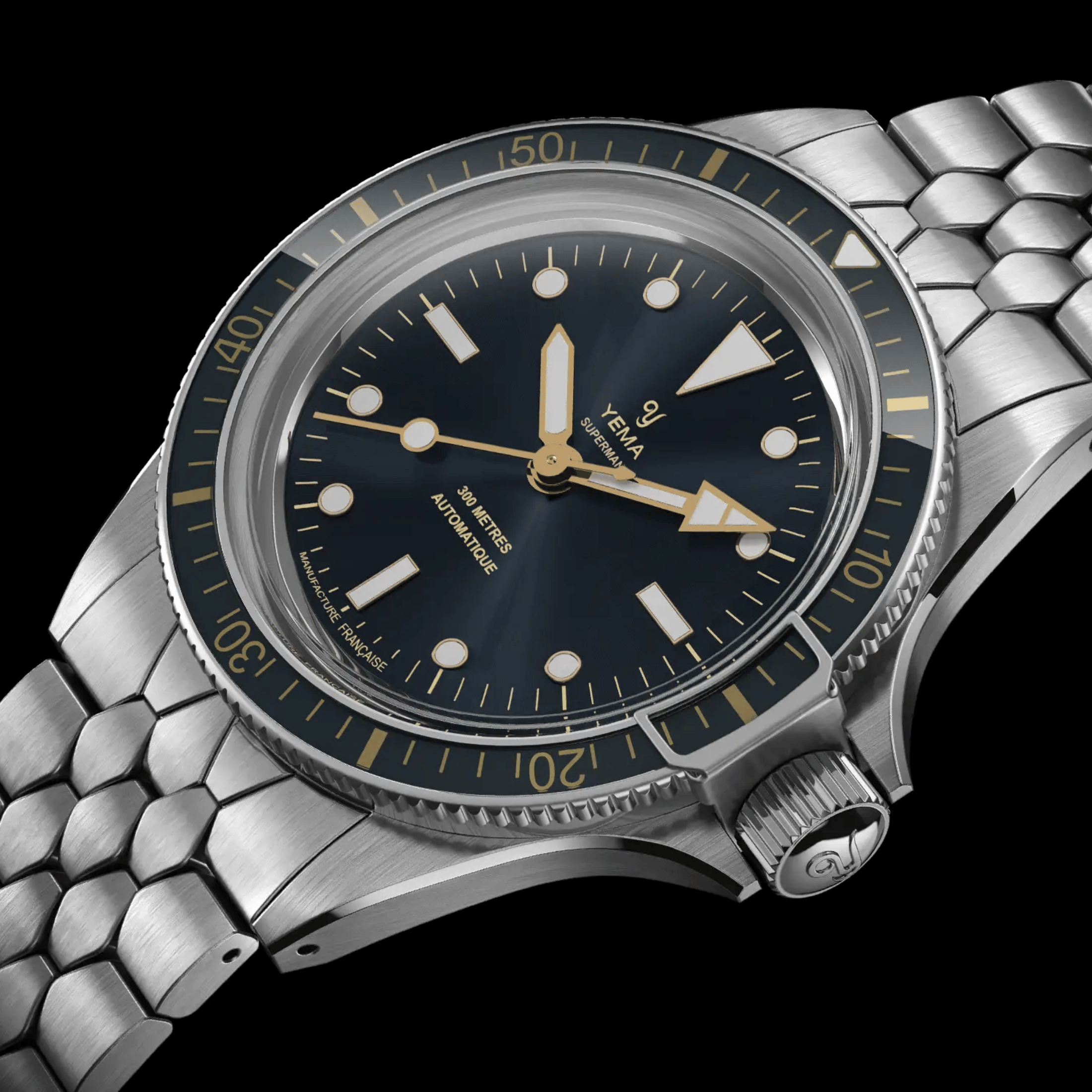 Montre Yema Superman Gilt CMM.10 automatique cadran bleu bracelet acier 39 mm