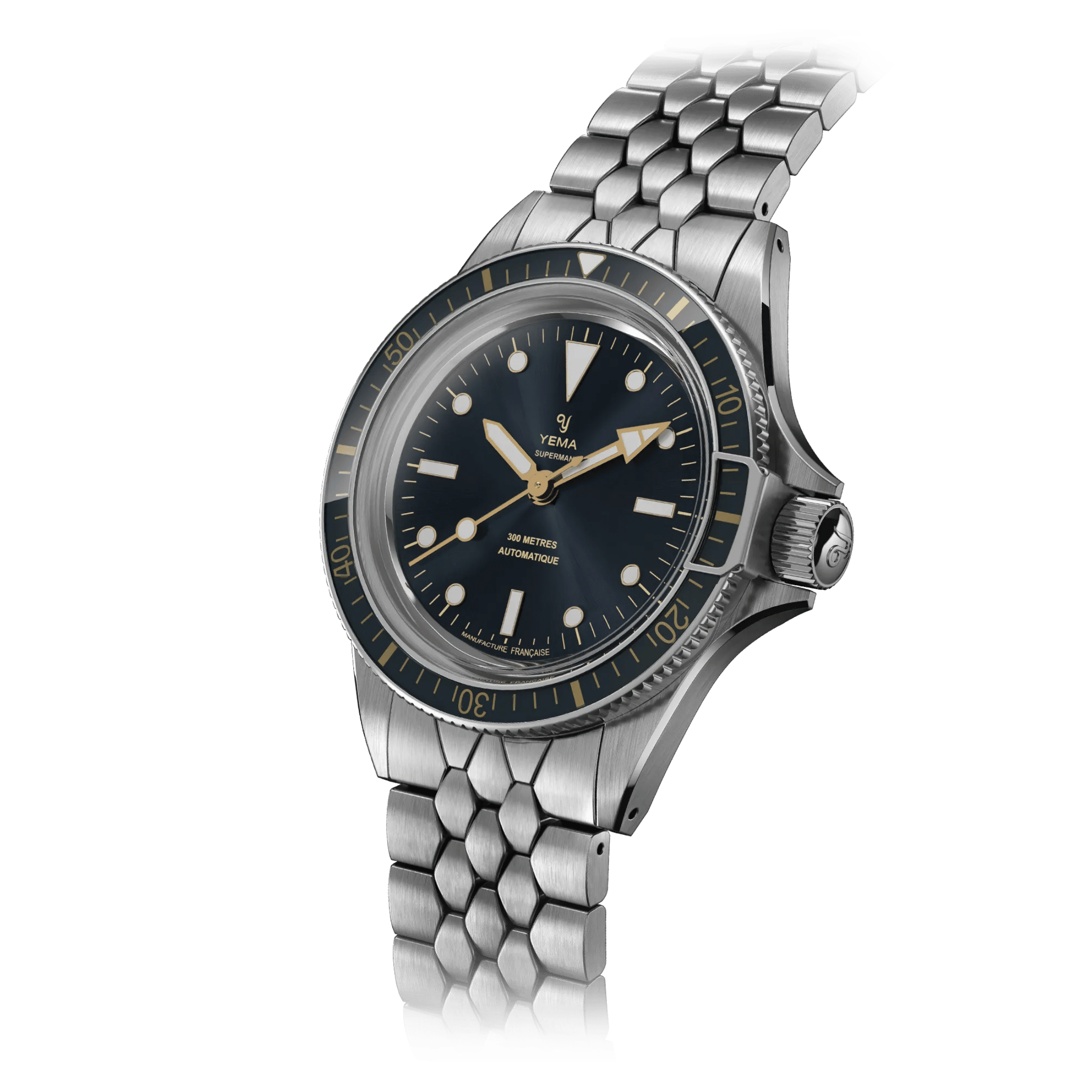 Yema Superman Gilt CMM.10 automatic blue dial steel bracelet 41 mm