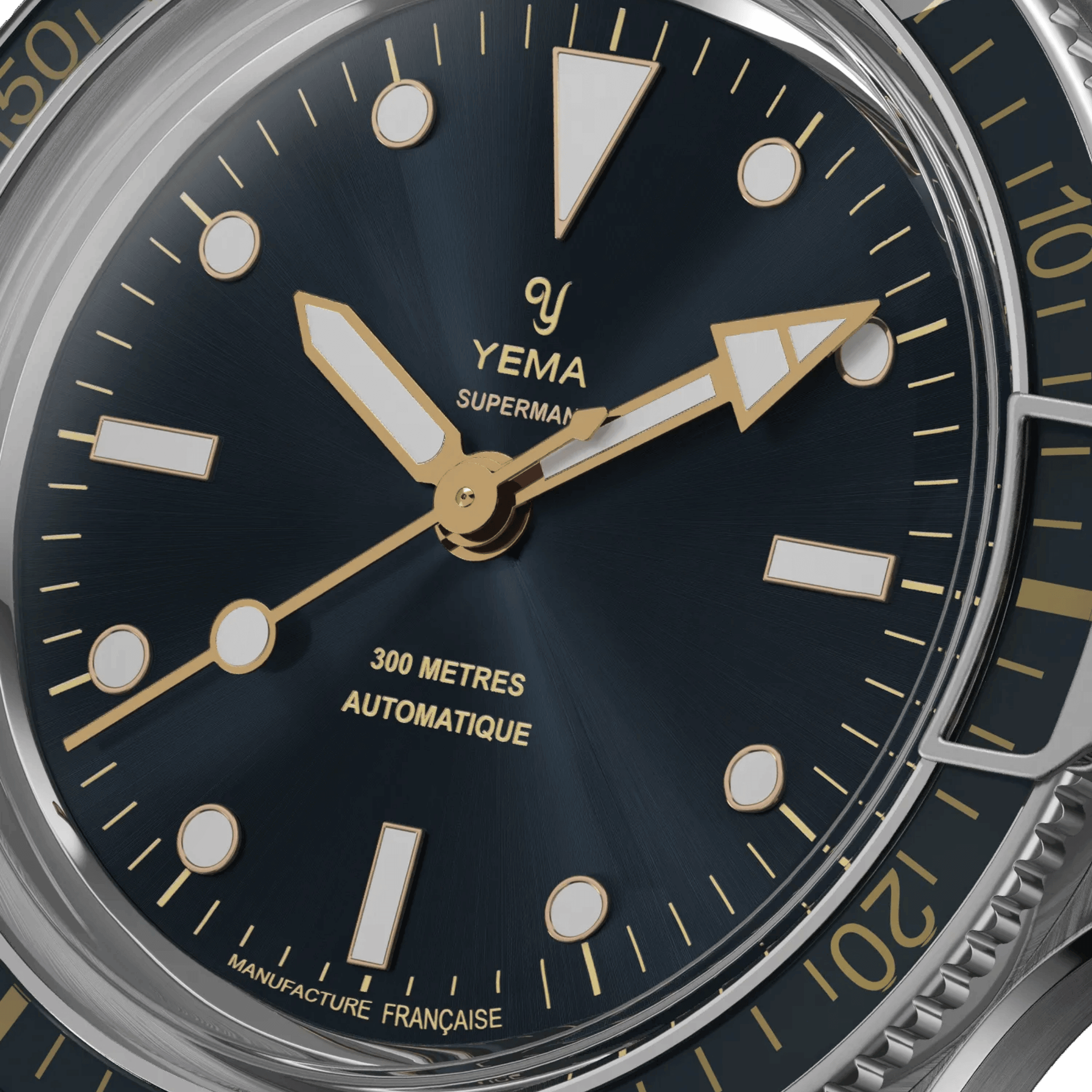 Yema Superman Gilt CMM.10 automatic blue dial steel bracelet 41 mm