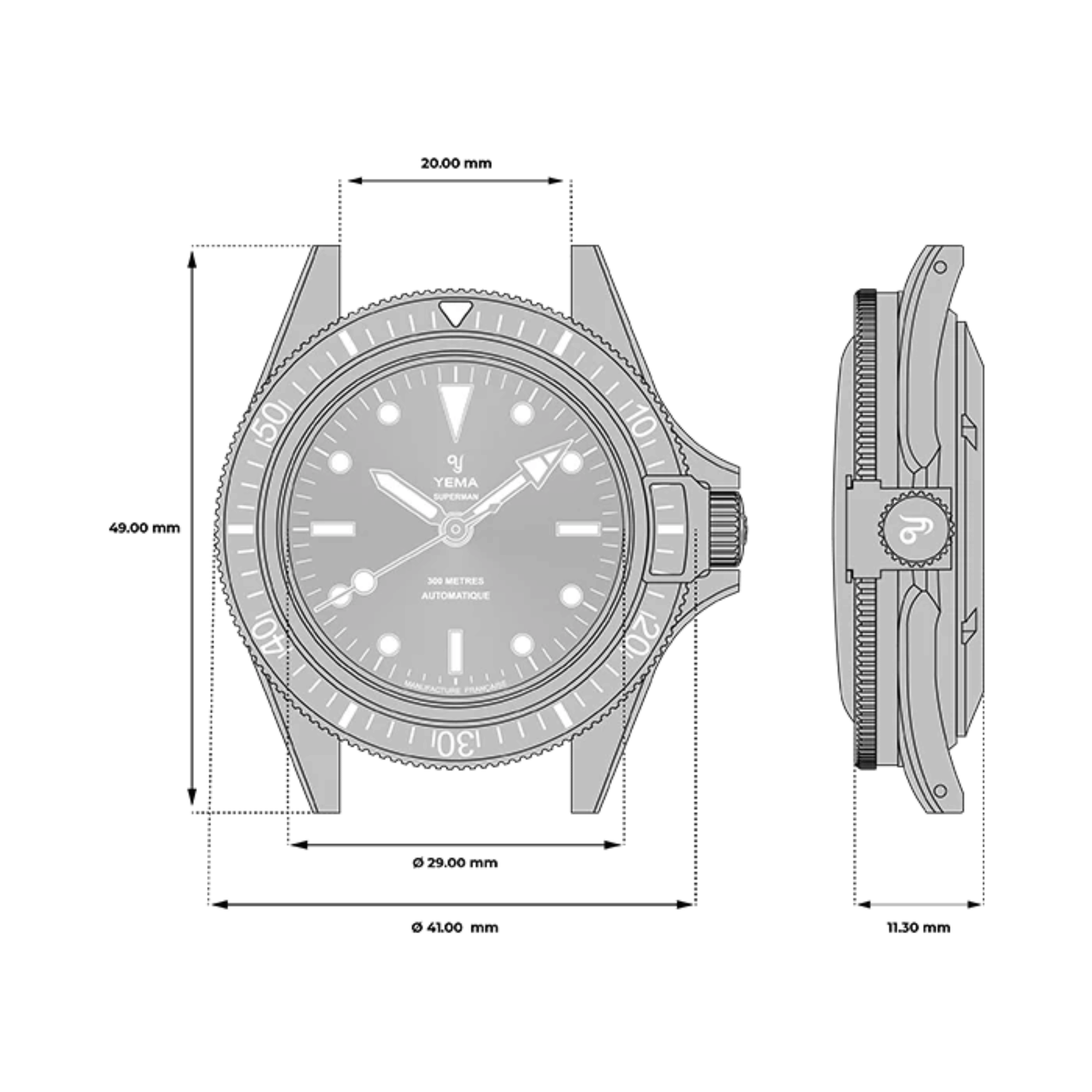 Montre Yema Superman Gilt CMM.10 automatique cadran gris bracelet acier 41 mm