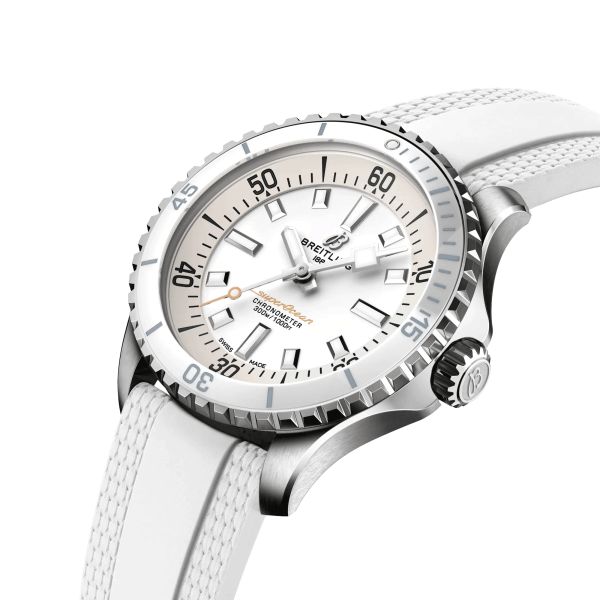Breitling Superocean automatic watch white dial white rubber strap 36 mm A17377211A1S1