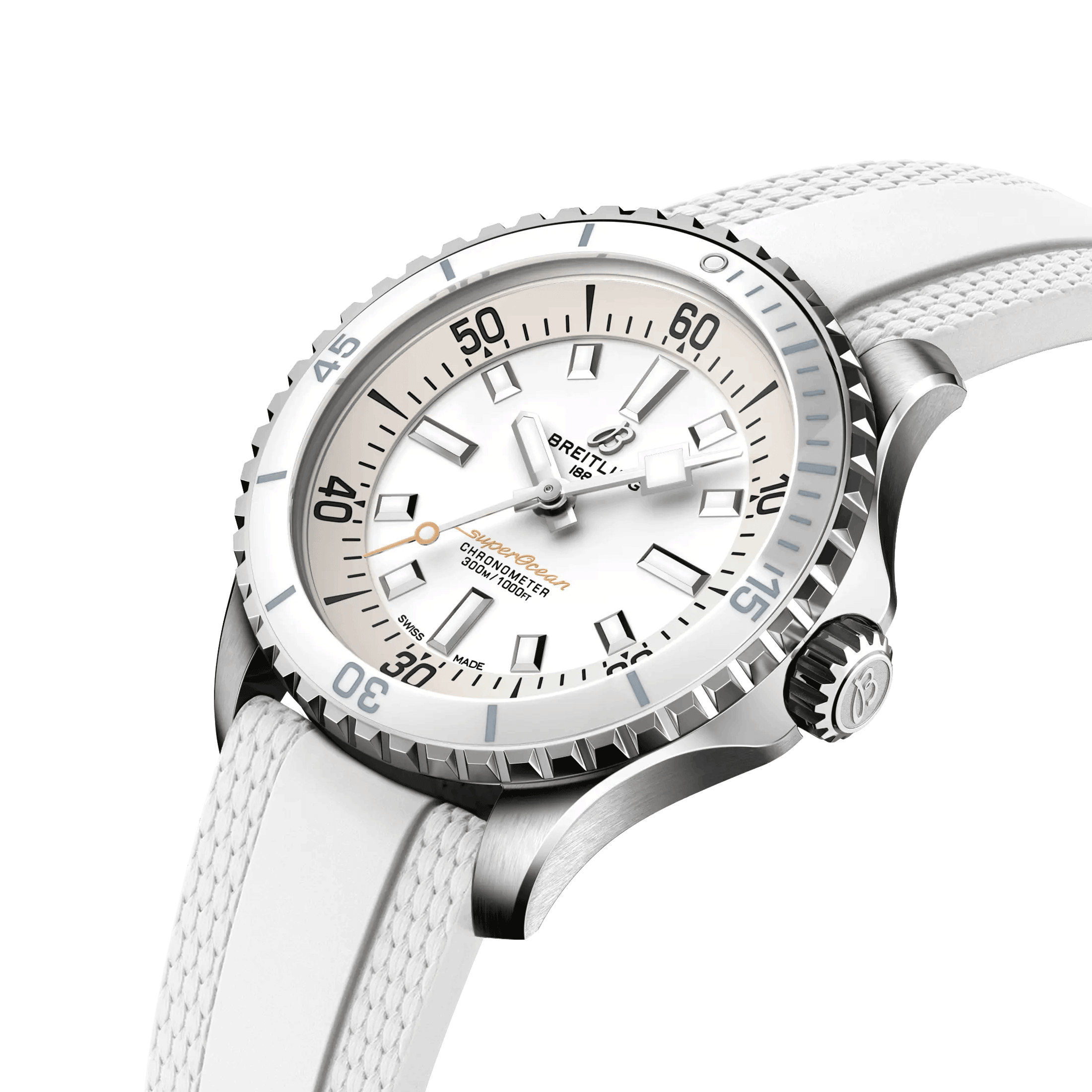 Montre Breitling Superocean automatique cadran blanc bracelet caoutchouc blanc 36 mm A17377211A1S1