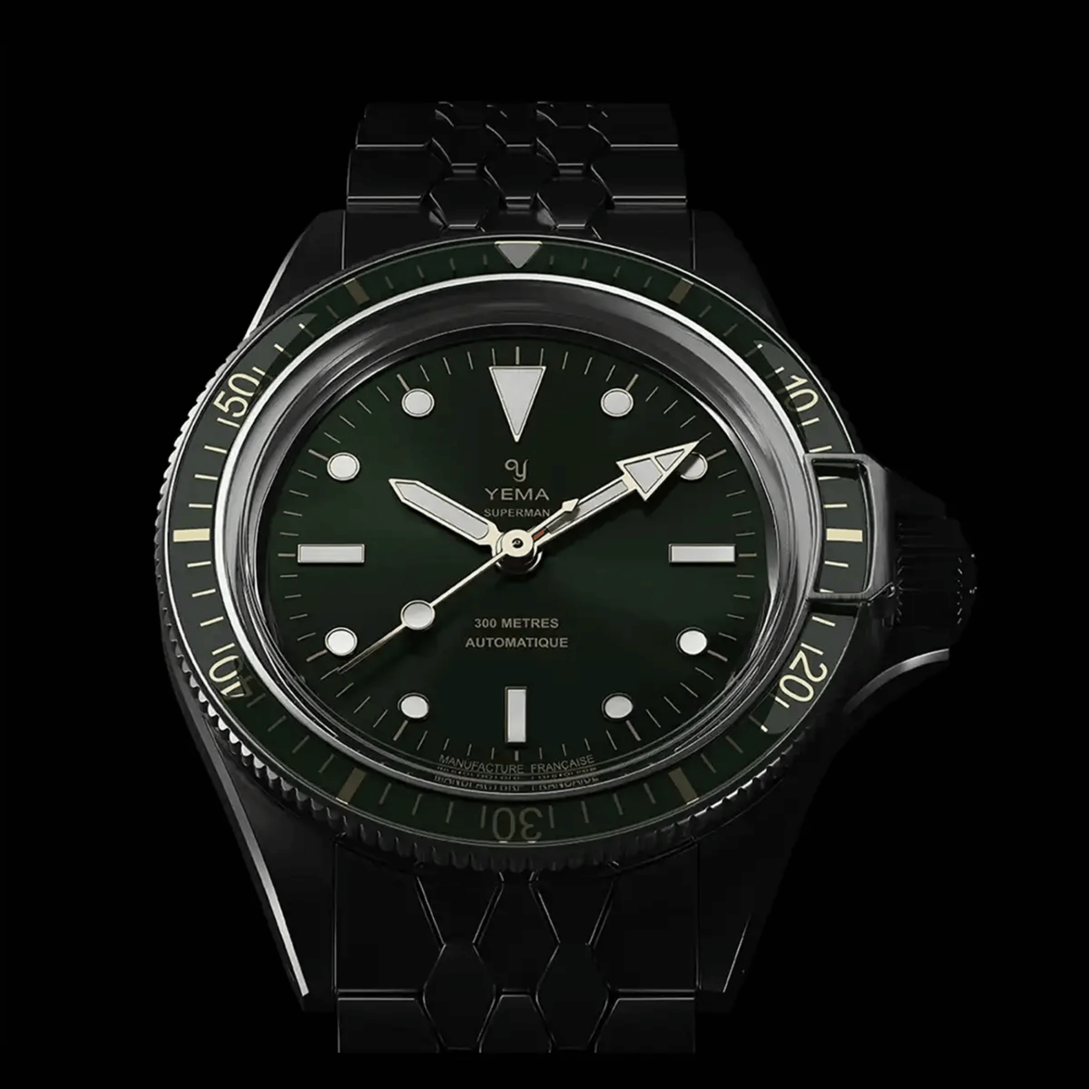 Yema Superman Gilt CMM.10 automatic green dial steel bracelet 39 mm