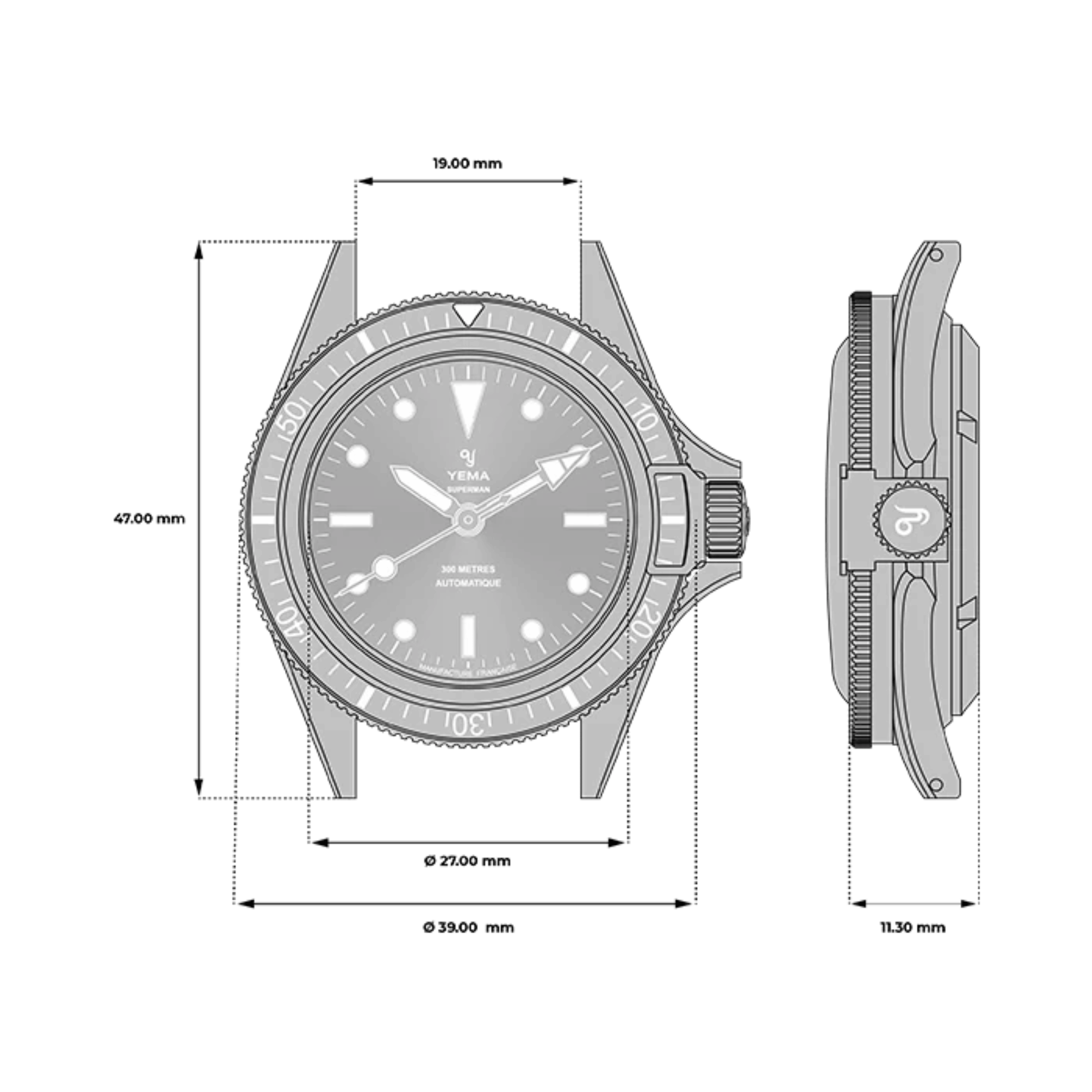 Yema Superman Gilt CMM.10 automatic green dial steel bracelet 39 mm