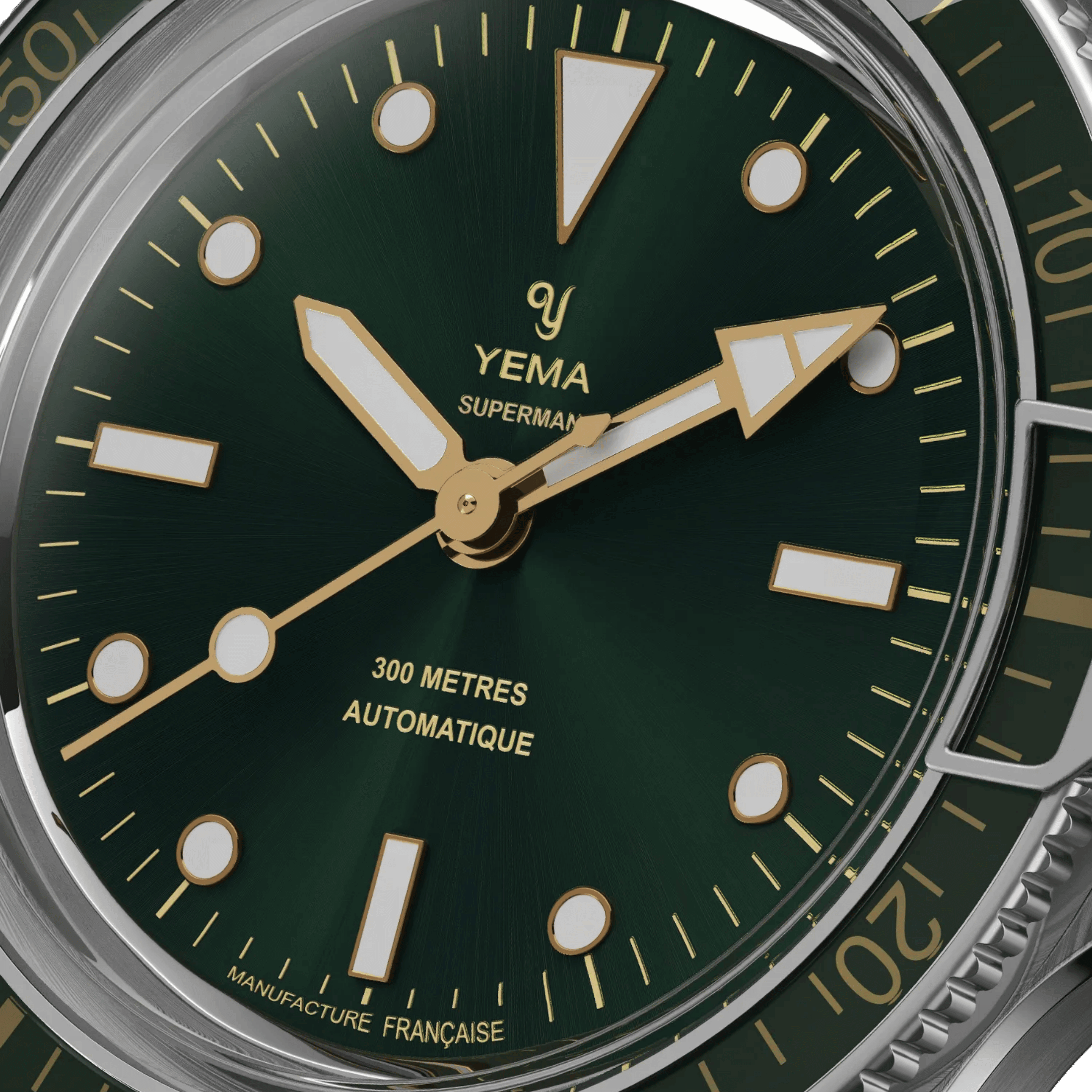 Yema Superman Gilt CMM.10 automatic green dial steel bracelet 41 mm