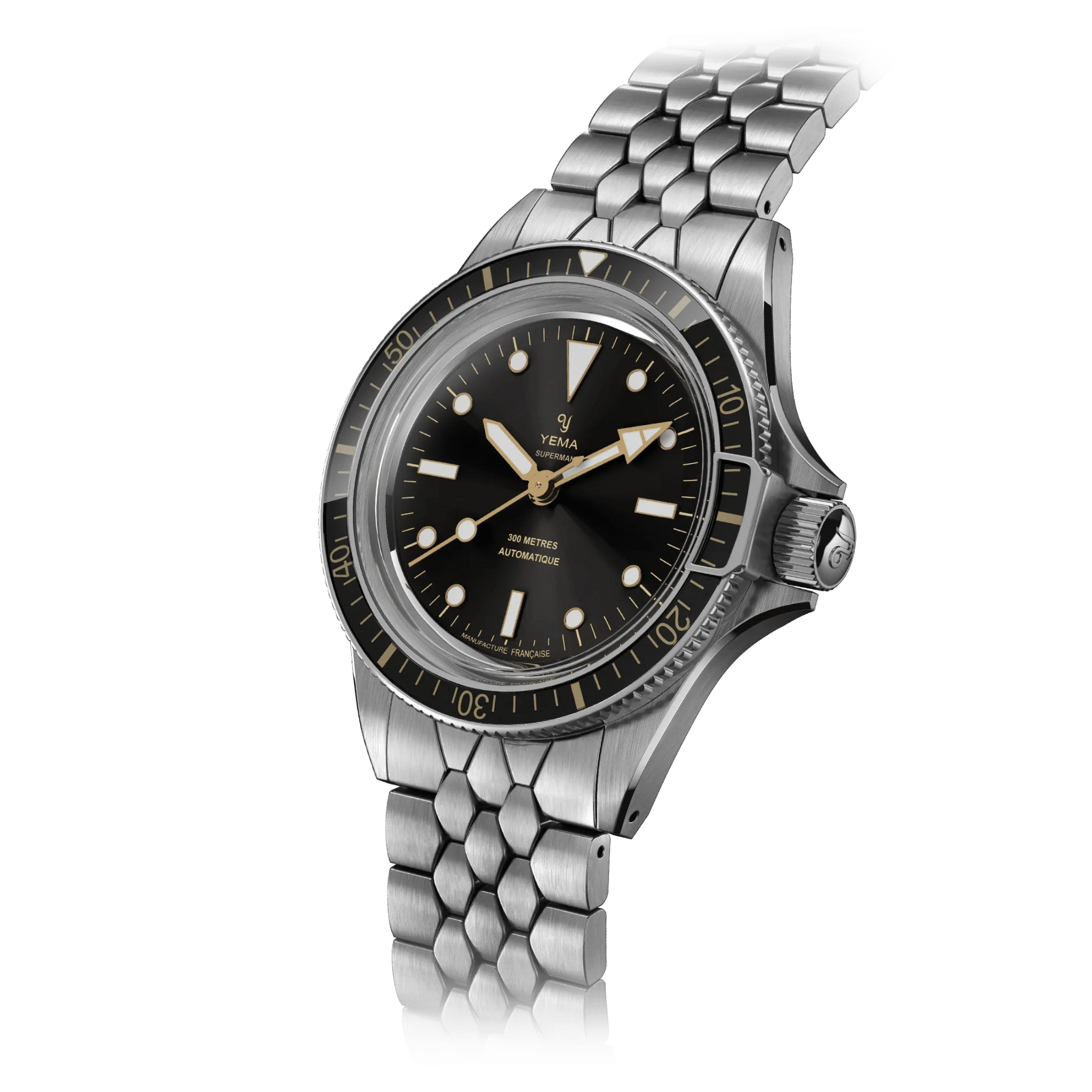 Yema Superman Gilt CMM.10 automatic black dial steel bracelet 39 mm