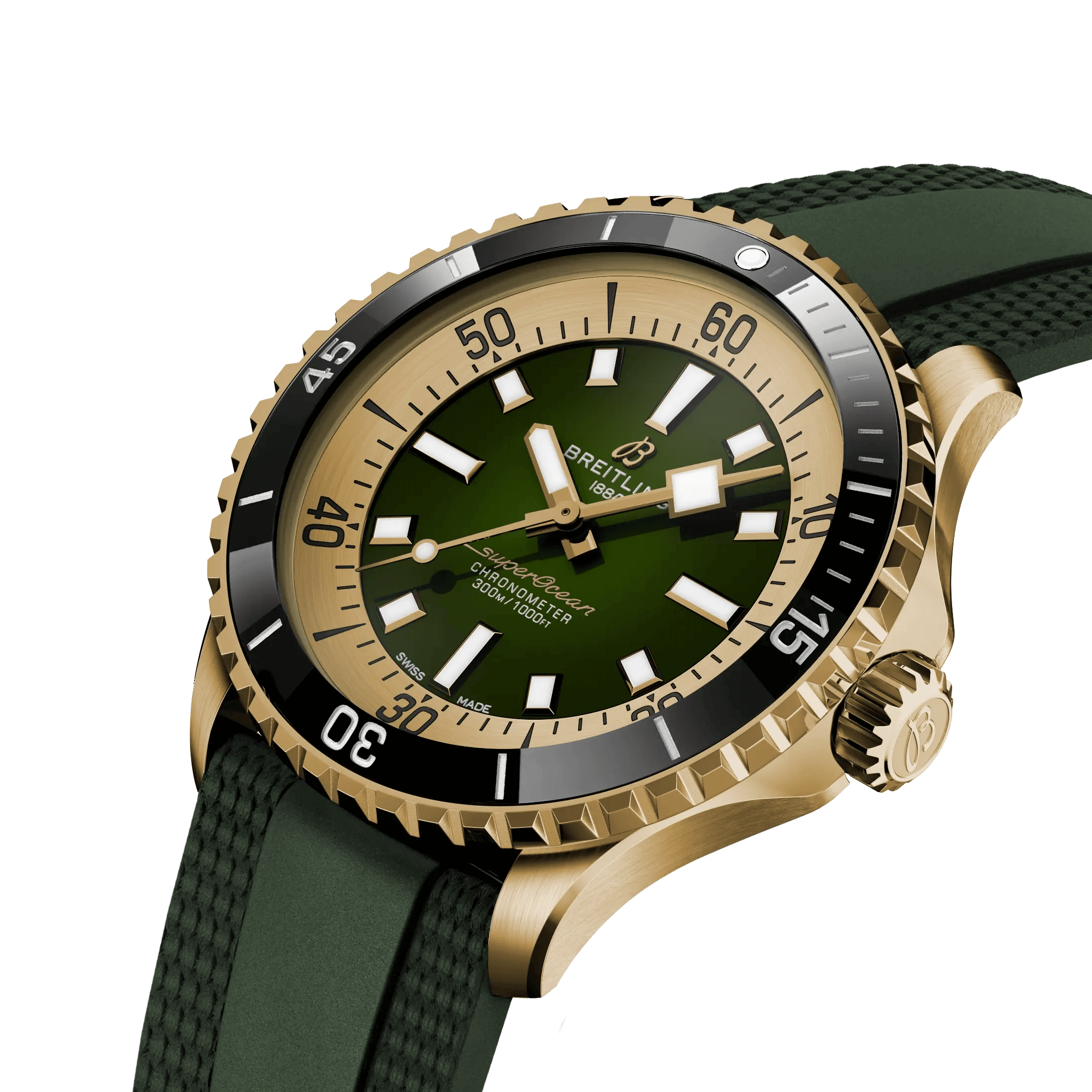 Montre Breitling Superocean Bronze automatique cadran vert bracelet caoutchouc vert 42 mm N17375201L1S1