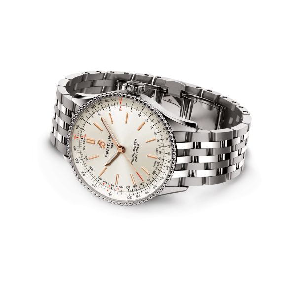 Breitling Navitimer automatic watch silver dial steel bracelet 36 mm A17327211G1A1